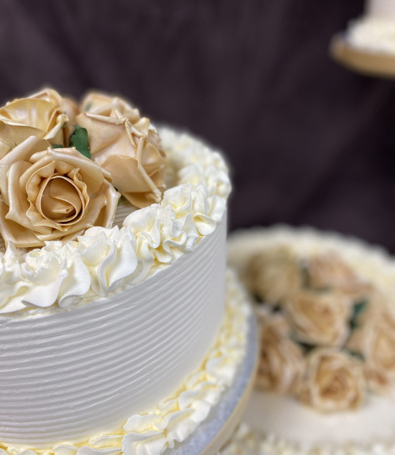 wed 12 1 scaled <div class="woocommerce-product-details__short-description" style="text-align: center;">3 Tier wedding cake on a stand with antique gold flowers</div>